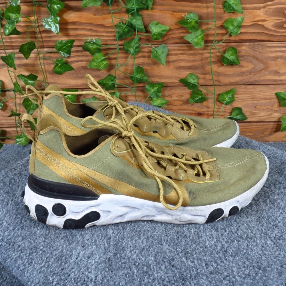 Nike React Element 55 Men Shoes Size 10 Casual Athletic‎ Sneakers Olive Gold